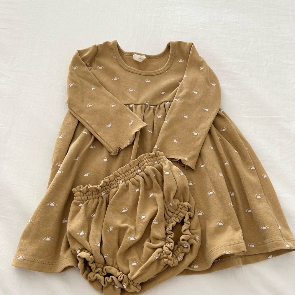 Quincy Mae Tan Dress and Diaper Cover Set